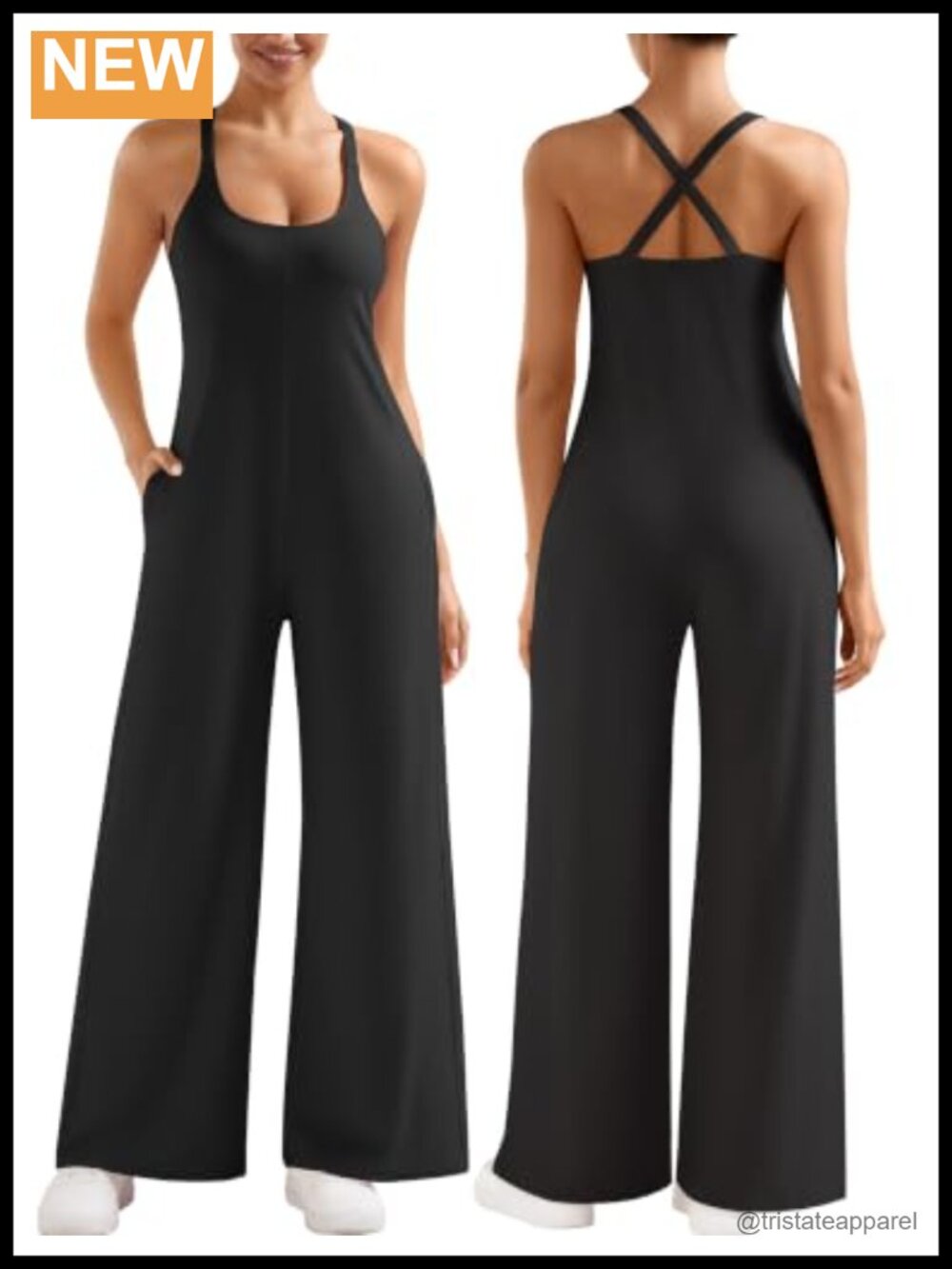 Euyzou Women's Wide Leg Jumpsuit Cross Back Sleeveless One Piece with Pockets